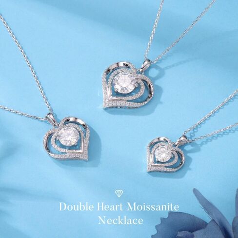 قلادة Moosea Heart Moissanite للنساء ، 1-3 قيراط D Color VVS1 Clarity 925 Sterling Silver Moissanite Necklace ، ذكرى الذكرى السنوية للزوجة ، هدايا عيد ميلاد للنساء أمي صديقة أمي in Kuwait