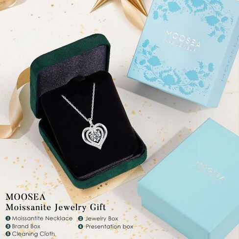 قلادة Moosea Heart Moissanite للنساء ، 1-3 قيراط D Color VVS1 Clarity 925 Sterling Silver Moissanite Necklace ، ذكرى الذكرى السنوية للزوجة ، هدايا عيد ميلاد للنساء أمي صديقة أمي in Kuwait