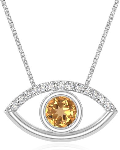 Natural Gemstone with Moissanite Evil Eye Pendant Necklaces for Women in Silver/18K Yellow/Rose Gold Vermeil,Birthstone Jewelry Gifts for Her Birthday,Anniversary, Graduation, Mothers Day, Valentines in Saudi Arabia