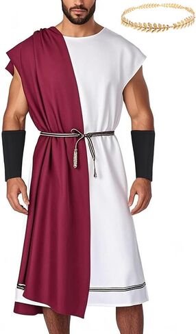 Mens Toga Costume, Adult Greek God Robe with Headwear, Roman Cosplay Gown with Bracers Halloween Party Outfits in Kuwait