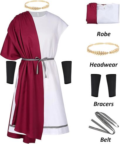 Mens Toga Costume, Adult Greek God Robe with Headwear, Roman Cosplay Gown with Bracers Halloween Party Outfits in Kuwait