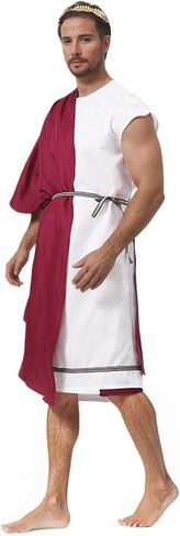 Mens Toga Costume, Adult Greek God Robe with Headwear, Roman Cosplay Gown with Bracers Halloween Party Outfits in Kuwait