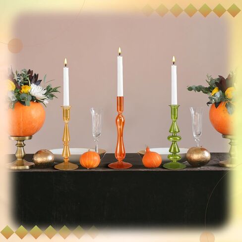 MUMUFY 3 PCS Fall Glass Candlestick Holders عيد الشكر على شكل زجاجات زجاجية على شكل زجاج شمعة العنبر العسل العسل الذهب in Kuwait