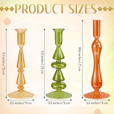MUMUFY 3 PCS Fall Glass Candlestick Holders عيد الشكر على شكل زجاجات زجاجية على شكل زجاج شمعة العنبر العسل العسل الذهب in Kuwait