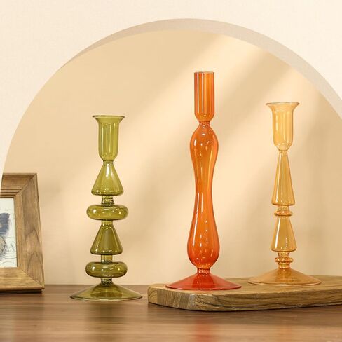 MUMUFY 3 PCS Fall Glass Candlestick Holders عيد الشكر على شكل زجاجات زجاجية على شكل زجاج شمعة العنبر العسل العسل الذهب in Kuwait