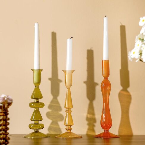 MUMUFY 3 PCS Fall Glass Candlestick Holders عيد الشكر على شكل زجاجات زجاجية على شكل زجاج شمعة العنبر العسل العسل الذهب in Kuwait