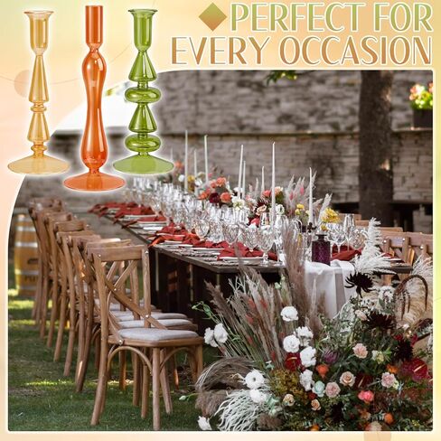MUMUFY 3 PCS Fall Glass Candlestick Holders عيد الشكر على شكل زجاجات زجاجية على شكل زجاج شمعة العنبر العسل العسل الذهب in Kuwait