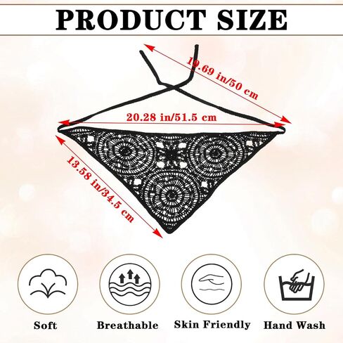 Hollow Crochet Bandana Head Head Racf for Women ، 3pcs Boho Hair Assories ، عصابة رأس غير قابلة للانزلاق قابلة للتعديل ، وشاح الشعر الرجعية ، وشاح مثلث للشعر ، in Saudi Arabia