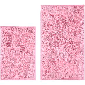 LanYunUmi Pink 2 Pieces Bathroom Rugs, Ultra Soft Non Slip Absorbent Chenille Toilet Bath Mat Set Rugs for Slip-Resistant Shag Extra and Rug Shower Room Machine-Washable Fast (Pink, 20"x32"+16"x24") in Saudi Arabia