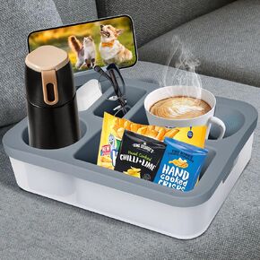 Couch Cup Holder,Couch Caddy with Handle for Car Back Seat,Beach,Waterproof Anti Spill Bed Caddy Organizer,Movie Night Sofa Arm Tray for Snack Beverage Remote with Phone Stand(Gray) in Kuwait