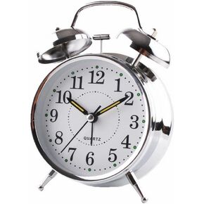 Metal Twin Bell Alarm Clock, Double Bell Alarm Clock, Chrome Finish Mechanical Wind Up Clock, Luminous Hands, Large Face for Bedroom in Saudi Arabia