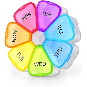 Premium Round Pill Box Organiser - BPA Free - Travel Tablet Boxes - Easy to Open Compartments Unique Spring AssistedOpen Design for Tablets, Vitamins, Medication and Cod Liver Oil (Multicolour) in Saudi Arabia