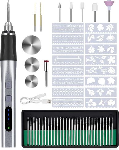 [Dual-Directional Rotation Pro] Electric Engraving Pen Cordless USB-C Rechargeable EngraverTool with 42 Bits, 16 Stencils,Portable DIY Rotary Engraver Machine for Jewelry Wood Glass (Blue) in Saudi Arabia