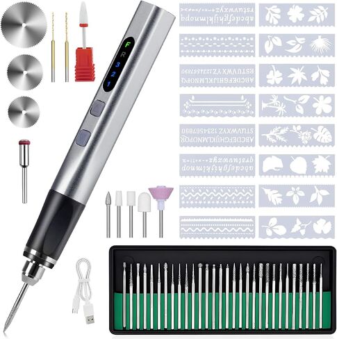 [Dual-Directional Rotation Pro] Electric Engraving Pen Cordless USB-C Rechargeable EngraverTool with 42 Bits, 16 Stencils,Portable DIY Rotary Engraver Machine for Jewelry Wood Glass (Blue) in Saudi Arabia