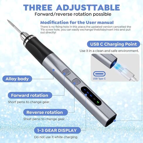 [Dual-Directional Rotation Pro] Electric Engraving Pen Cordless USB-C Rechargeable EngraverTool with 42 Bits, 16 Stencils,Portable DIY Rotary Engraver Machine for Jewelry Wood Glass (Blue) in Saudi Arabia