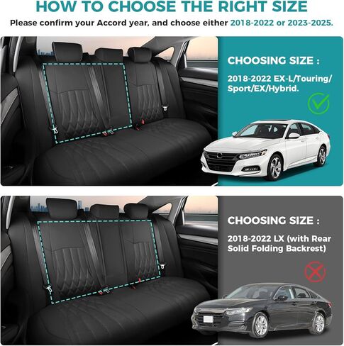 Custom for Honda Accord Seat Covers LX 2018 2019 2020 2021 2022, Faux Leather Car Seats Cover Full Set (Rear Row W/Solid Folding Backrest)-BlackRed in Kuwait