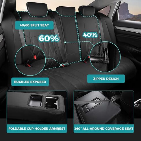 Custom for Honda Accord Seat Covers LX 2018 2019 2020 2021 2022, Faux Leather Car Seats Cover Full Set (Rear Row W/Solid Folding Backrest)-BlackRed in Kuwait