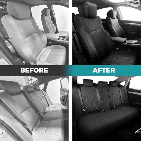 Custom for Honda Accord Seat Covers LX 2018 2019 2020 2021 2022, Faux Leather Car Seats Cover Full Set (Rear Row W/Solid Folding Backrest)-BlackRed in Kuwait