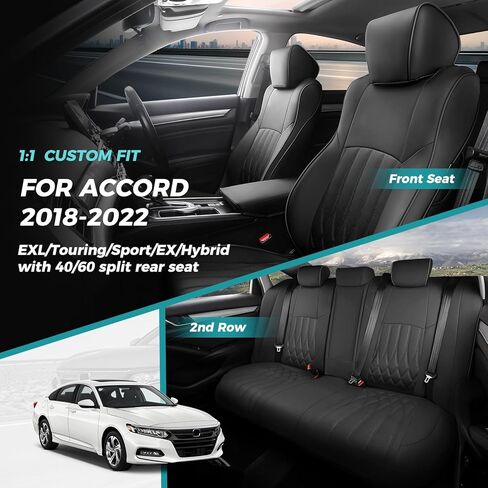 Custom for Honda Accord Seat Covers LX 2018 2019 2020 2021 2022, Faux Leather Car Seats Cover Full Set (Rear Row W/Solid Folding Backrest)-BlackRed in Kuwait