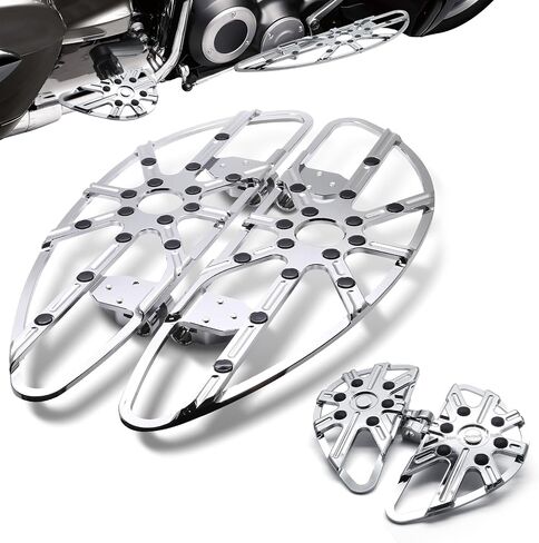 MZS Motorcycle Floorboards Passenger Driver, Touring Footboards Set Wide Foot Pegs Board Pedal Stretched Chrome Compatible with Electra Street Glide Road King Ultra Glide Limited Trike Softail FLD in Saudi Arabia