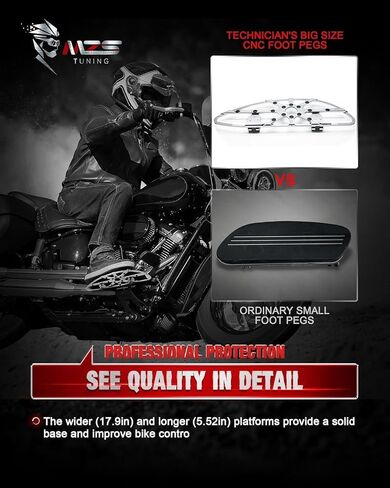 MZS Motorcycle Floorboards Passenger Driver, Touring Footboards Set Wide Foot Pegs Board Pedal Stretched Chrome Compatible with Electra Street Glide Road King Ultra Glide Limited Trike Softail FLD in Saudi Arabia