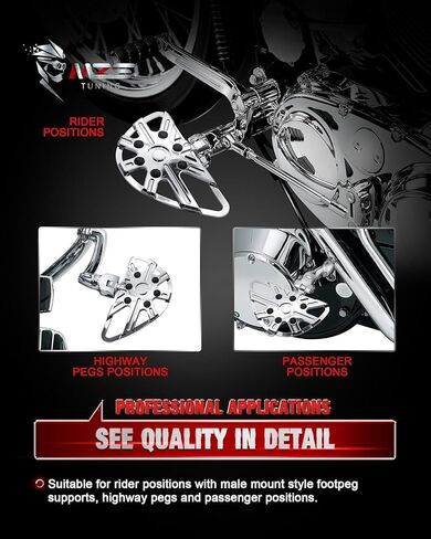 MZS Motorcycle Floorboards Passenger Driver, Touring Footboards Set Wide Foot Pegs Board Pedal Stretched Chrome Compatible with Electra Street Glide Road King Ultra Glide Limited Trike Softail FLD in Saudi Arabia