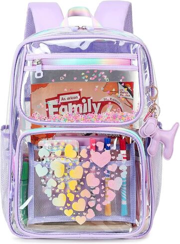 Clear Backpack for School Girls - 16.5inch Transparent Stadium Approved Kids Bookbag See Through Middle College School Bag Large Laptop Backpack for Women Teenagers Students in Saudi Arabia