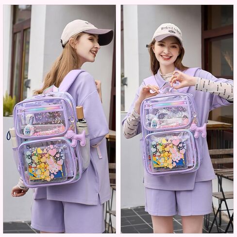 Clear Backpack for School Girls - 16.5inch Transparent Stadium Approved Kids Bookbag See Through Middle College School Bag Large Laptop Backpack for Women Teenagers Students in Saudi Arabia