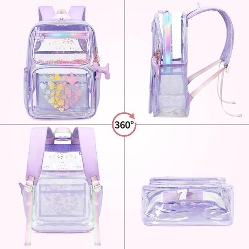 Clear Backpack for School Girls - 16.5inch Transparent Stadium Approved Kids Bookbag See Through Middle College School Bag Large Laptop Backpack for Women Teenagers Students in Saudi Arabia