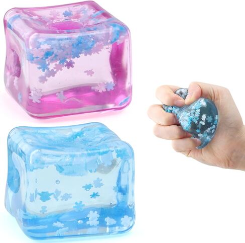 Ice Cube Fidget Toy for All Ages: 2 Pack Sensory Squishy Fidget Toys, Square Stress Balls, Classroom Prizes, Anxiety Relief Stress Cube Gift for Kids Teens Adults in Kuwait