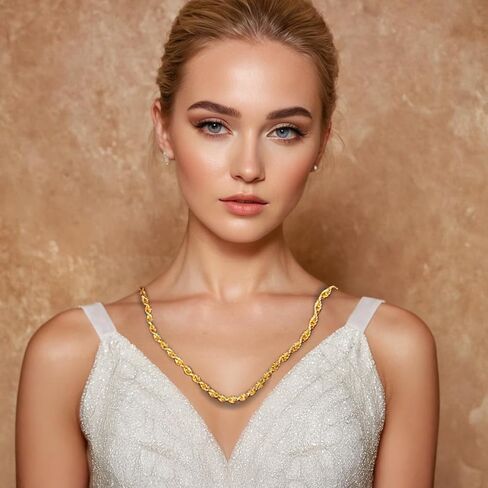 18K Gold Vermeil Italian Rope Chain Necklace for Men Women - 925K ITALY Stamped 18k Gold Vermeil Sterling Silver in Kuwait