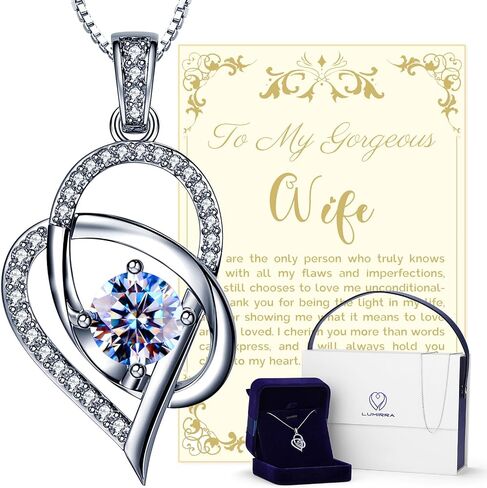 Anniversary Wedding Gifts for Wife from Husband, Wife Birthday Gift Ideas, Best Unique Jewelry Presents 1 Carat Moissanite Diamond Sterling Silver Necklace with 2 Chain in Saudi Arabia