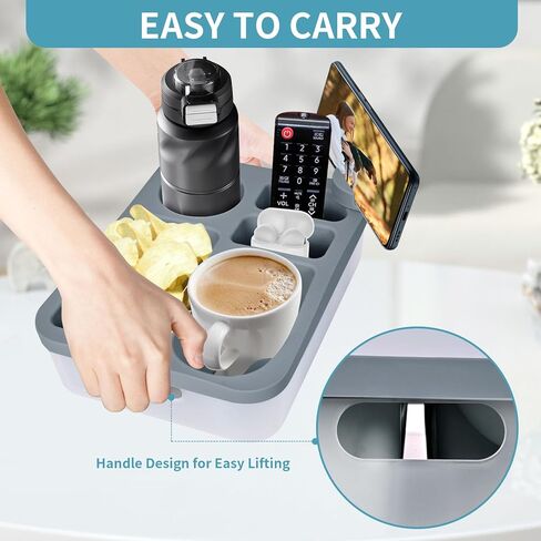 حامل كأس الأريكة ، أريكة العلبة مع مقعد للمقعد الخلفي للسيارة ، الشاطئ ، ماء مقاوم للماء ، منظم سرير سرير ، صينية ذراع أريكة ليلية للوجبات الخفيفة عن بُعد مع حامل الهاتف (رمادي) in Kuwait