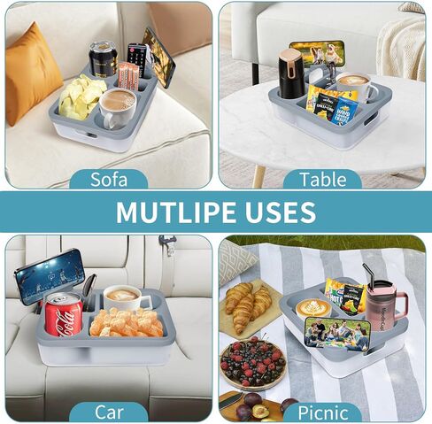حامل كأس الأريكة ، أريكة العلبة مع مقعد للمقعد الخلفي للسيارة ، الشاطئ ، ماء مقاوم للماء ، منظم سرير سرير ، صينية ذراع أريكة ليلية للوجبات الخفيفة عن بُعد مع حامل الهاتف (رمادي) in Kuwait