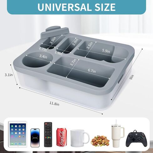 حامل كأس الأريكة ، أريكة العلبة مع مقعد للمقعد الخلفي للسيارة ، الشاطئ ، ماء مقاوم للماء ، منظم سرير سرير ، صينية ذراع أريكة ليلية للوجبات الخفيفة عن بُعد مع حامل الهاتف (رمادي) in Kuwait