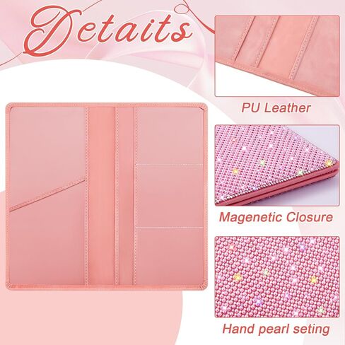Honeydak Pearl Rhinestone تسجيل السيارات وحامل التأمين بلينغ إكسسوارات سيارة سباركلي للنساء حامل مستندات مركبة منظم تسجيل المركبات للبطاقة ، ورخصة القيادة (الوردي) in Kuwait