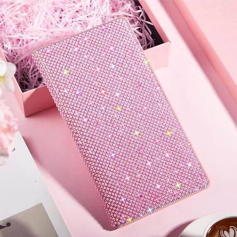 Honeydak Pearl Rhinestone تسجيل السيارات وحامل التأمين بلينغ إكسسوارات سيارة سباركلي للنساء حامل مستندات مركبة منظم تسجيل المركبات للبطاقة ، ورخصة القيادة (الوردي) in Kuwait