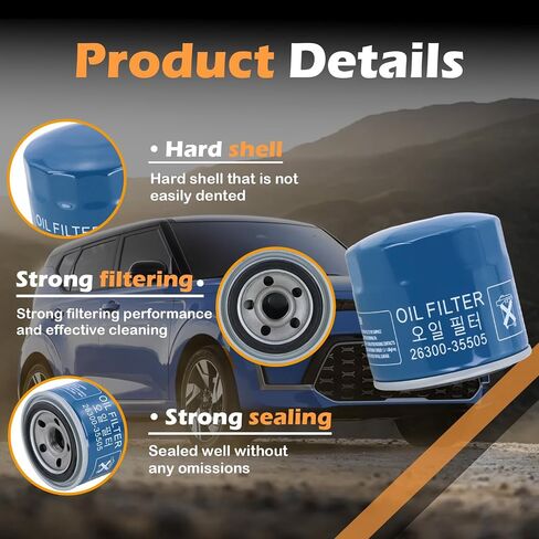 Kefly 26300-35505 Engine Oil Filters Fits for Hyundai Elantra Tucson Santa Fe Kia Sportage Forte Seltos, with Drain Plug Gasket (2 PCS) in Saudi Arabia