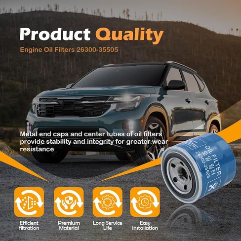 Kefly 26300-35505 Engine Oil Filters Fits for Hyundai Elantra Tucson Santa Fe Kia Sportage Forte Seltos, with Drain Plug Gasket (2 PCS) in Saudi Arabia