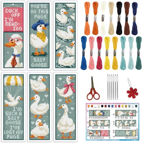 INFUNLY 6 Set Rose Window Cross Stitch Bookmark Kits for Beginners DIY Red Rose Embroidery Bookmark Kits with Instructions Flower Window Pre-Printed Bookmark Kit for Book Lovers Readers Women Gifts in Kuwait