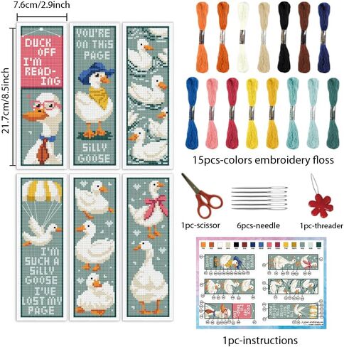 INFUNLY 6 Set Rose Window Cross Stitch Bookmark Kits for Beginners DIY Red Rose Embroidery Bookmark Kits with Instructions Flower Window Pre-Printed Bookmark Kit for Book Lovers Readers Women Gifts in Kuwait