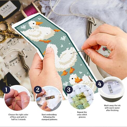 INFUNLY 6 Set Rose Window Cross Stitch Bookmark Kits for Beginners DIY Red Rose Embroidery Bookmark Kits with Instructions Flower Window Pre-Printed Bookmark Kit for Book Lovers Readers Women Gifts in Kuwait