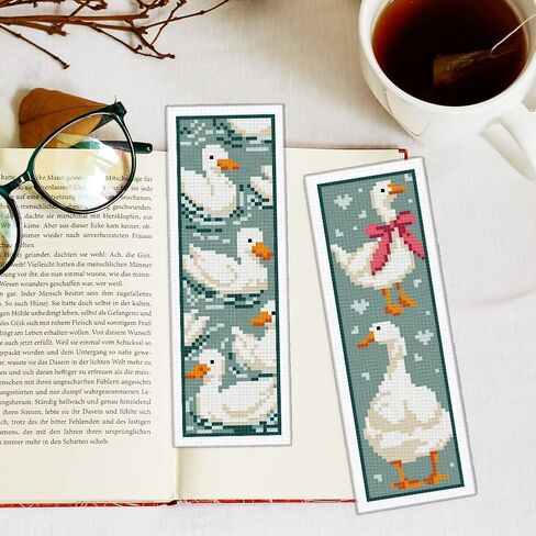 INFUNLY 6 Set Rose Window Cross Stitch Bookmark Kits for Beginners DIY Red Rose Embroidery Bookmark Kits with Instructions Flower Window Pre-Printed Bookmark Kit for Book Lovers Readers Women Gifts in Kuwait