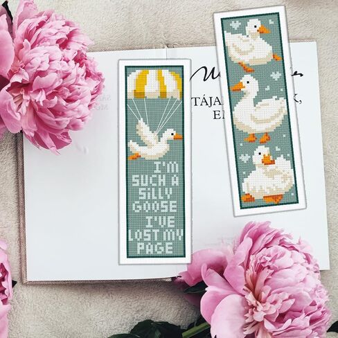 INFUNLY 6 Set Rose Window Cross Stitch Bookmark Kits for Beginners DIY Red Rose Embroidery Bookmark Kits with Instructions Flower Window Pre-Printed Bookmark Kit for Book Lovers Readers Women Gifts in Kuwait