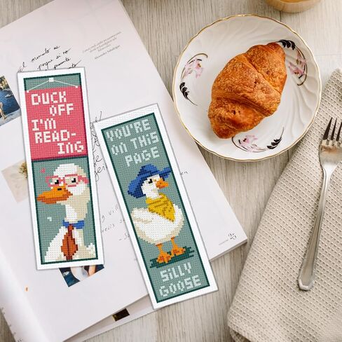 INFUNLY 6 Set Rose Window Cross Stitch Bookmark Kits for Beginners DIY Red Rose Embroidery Bookmark Kits with Instructions Flower Window Pre-Printed Bookmark Kit for Book Lovers Readers Women Gifts in Kuwait