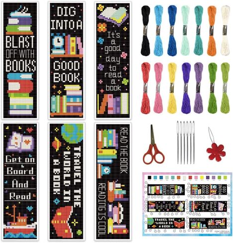 INFUNLY 6 Set Rose Window Cross Stitch Bookmark Kits for Beginners DIY Red Rose Embroidery Bookmark Kits with Instructions Flower Window Pre-Printed Bookmark Kit for Book Lovers Readers Women Gifts in Saudi Arabia