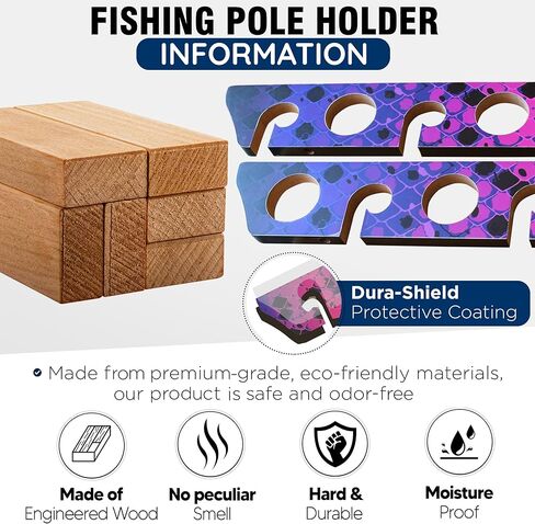 رف حائط لعمود الصيد مكون من 8 قضبان من Rush Creek Creations، حزمة مزدوجة، حامل سقف لأعمدة الصيد، رف تخزين قضيب الصيد، وردي/أسود in Kuwait