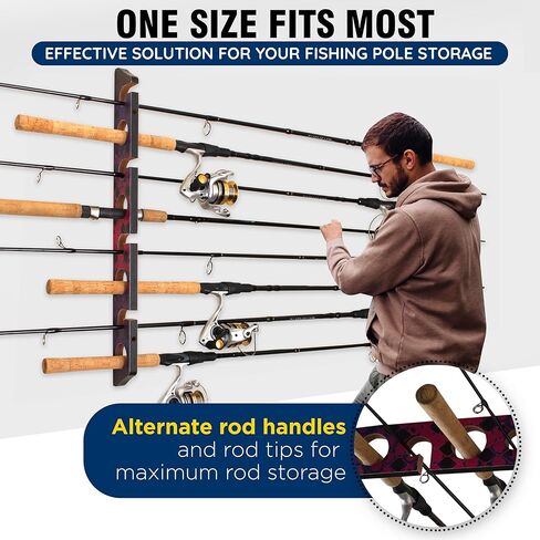 رف حائط لعمود الصيد مكون من 8 قضبان من Rush Creek Creations، حزمة مزدوجة، حامل سقف لأعمدة الصيد، رف تخزين قضيب الصيد، وردي/أسود in Kuwait