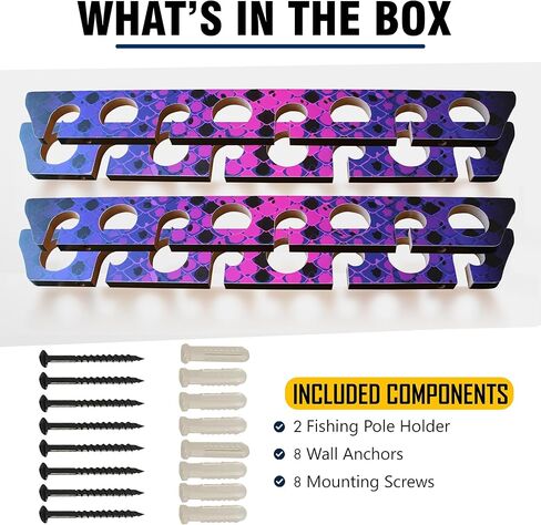 رف حائط لعمود الصيد مكون من 8 قضبان من Rush Creek Creations، حزمة مزدوجة، حامل سقف لأعمدة الصيد، رف تخزين قضيب الصيد، وردي/أسود in Kuwait