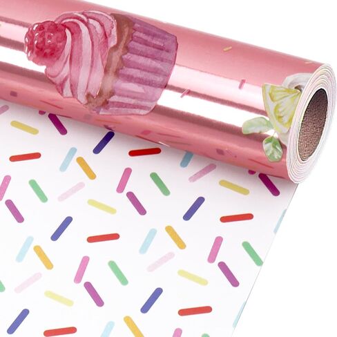 LaRibbons Reversible Unicorn Wrapping Paper with Foil Design, 17 Inch x 33 Feet - Purple Unicorn Gift Wrap with Gold Hearts for Girls Birthday, Baby Shower, Kids Party in Kuwait